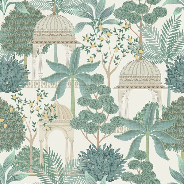 Exotic Pavilion Wallpaper - Parchment Green